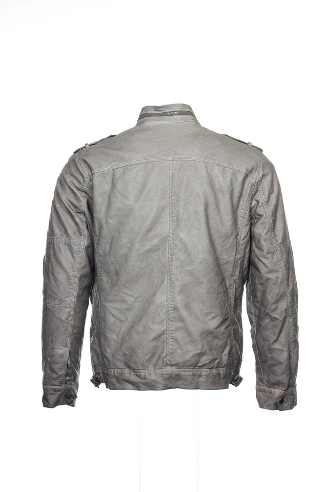 Perry Ellis Mens Metallic Faux Leather Bomber Jacket (Medium, Castlerock) $170 - Image 3 of 4