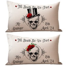 Personalised Skull Cushion Covers Wedding Valentines Day Mr & Mrs Gift LKC17
