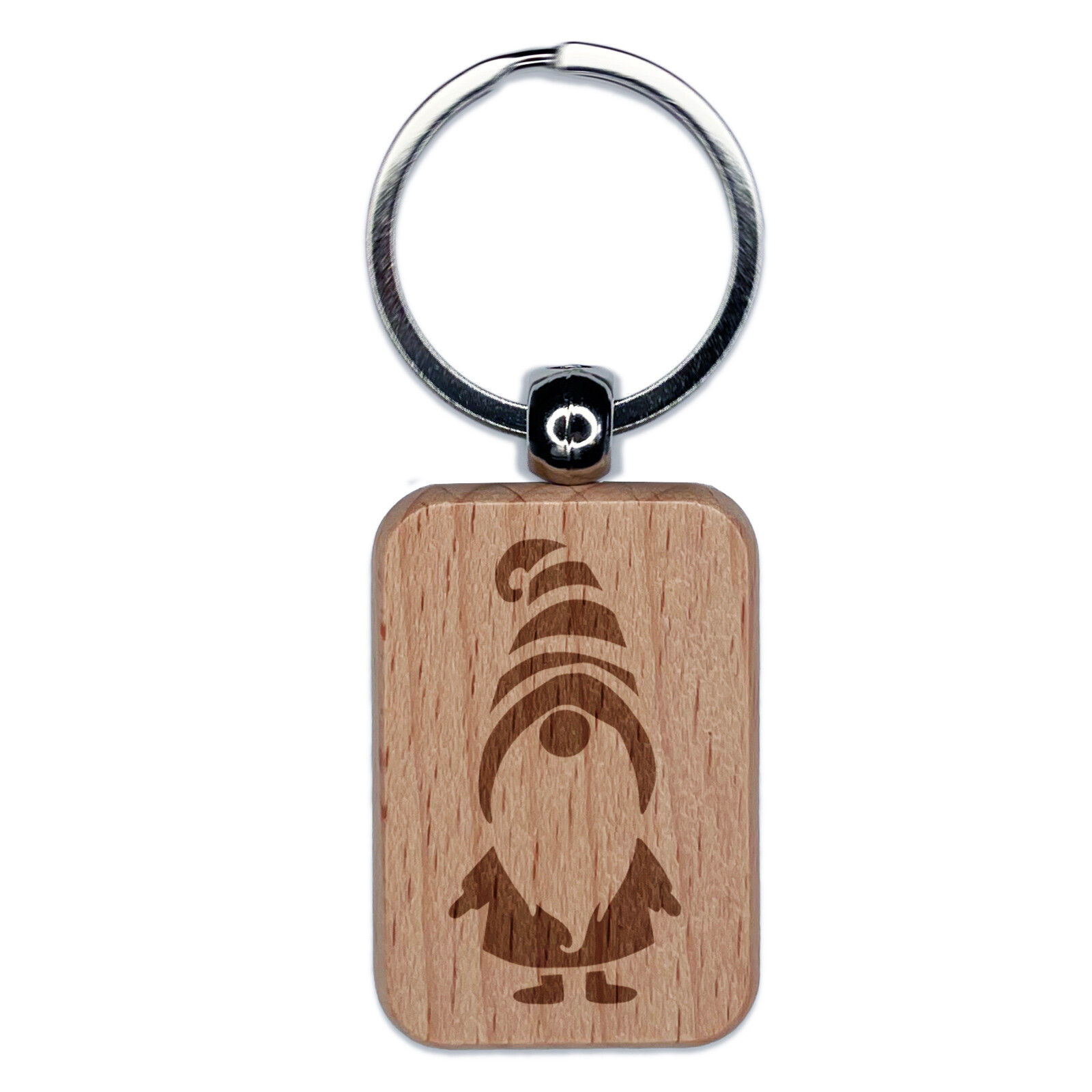 Gnome Striped Hat Engraved Wood Rectangle Keychain Tag Charm