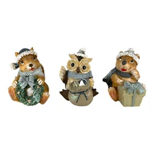 Holiday Hedgehog Squirrel or Owl Christmas Figurine 4.2 Inch CHOOSE YOUR STYLE