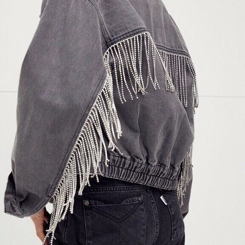 Rhinestone Fringe Denim Jacket | eBay