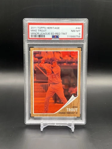 MIKE TROUT PSA 8 2011 TOPPS HERITAGE #44 MINOR LEAGUE EDITION RED TINT RC /620