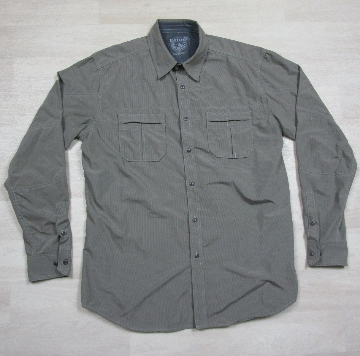 Kuhl Button Up Shirt Mens Size (L) Pinstripe Outdoor Hiking Active Taupe