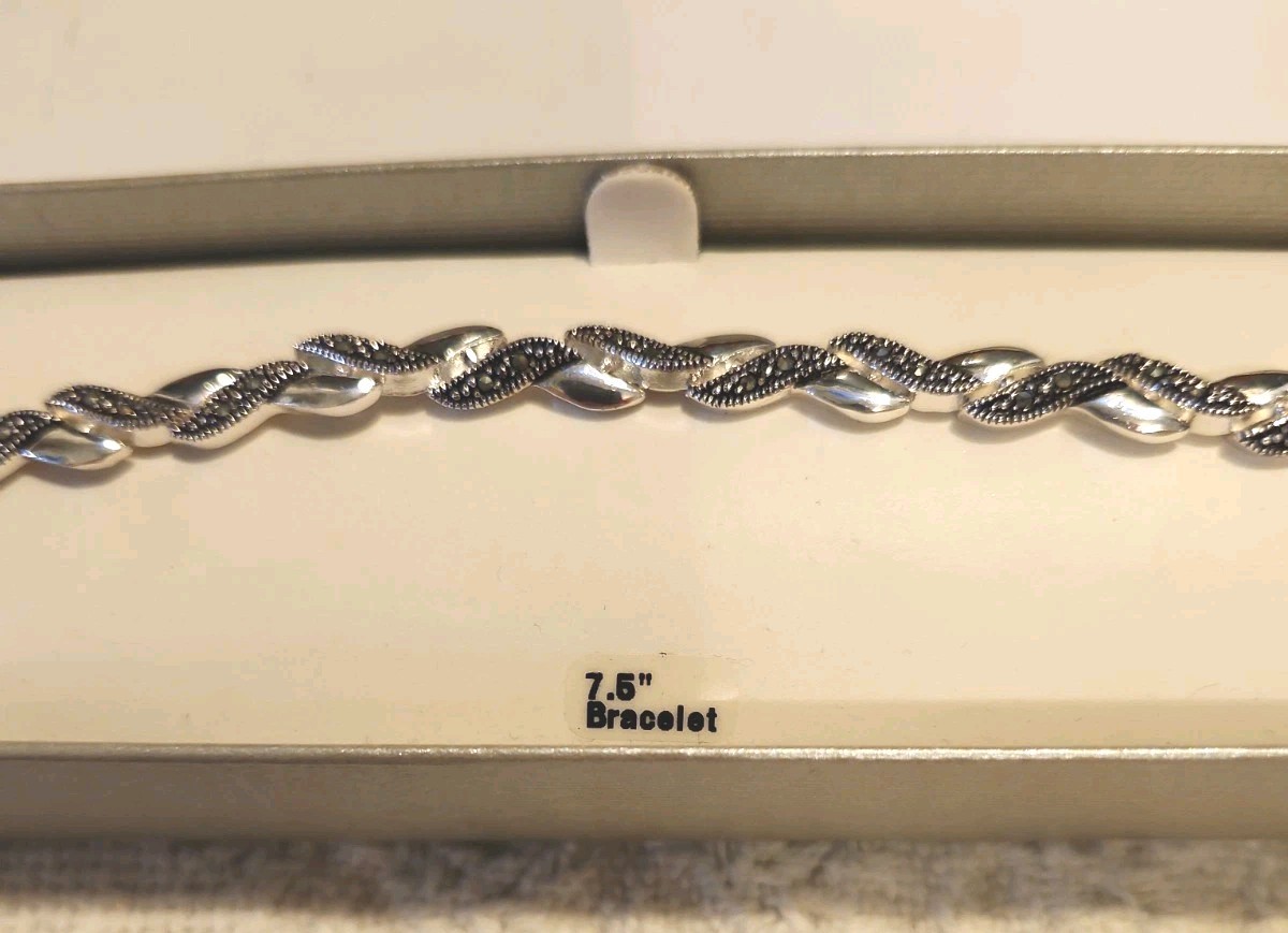 Vintage Marcasite-Style Rhinestone Link Bracelet 7.5