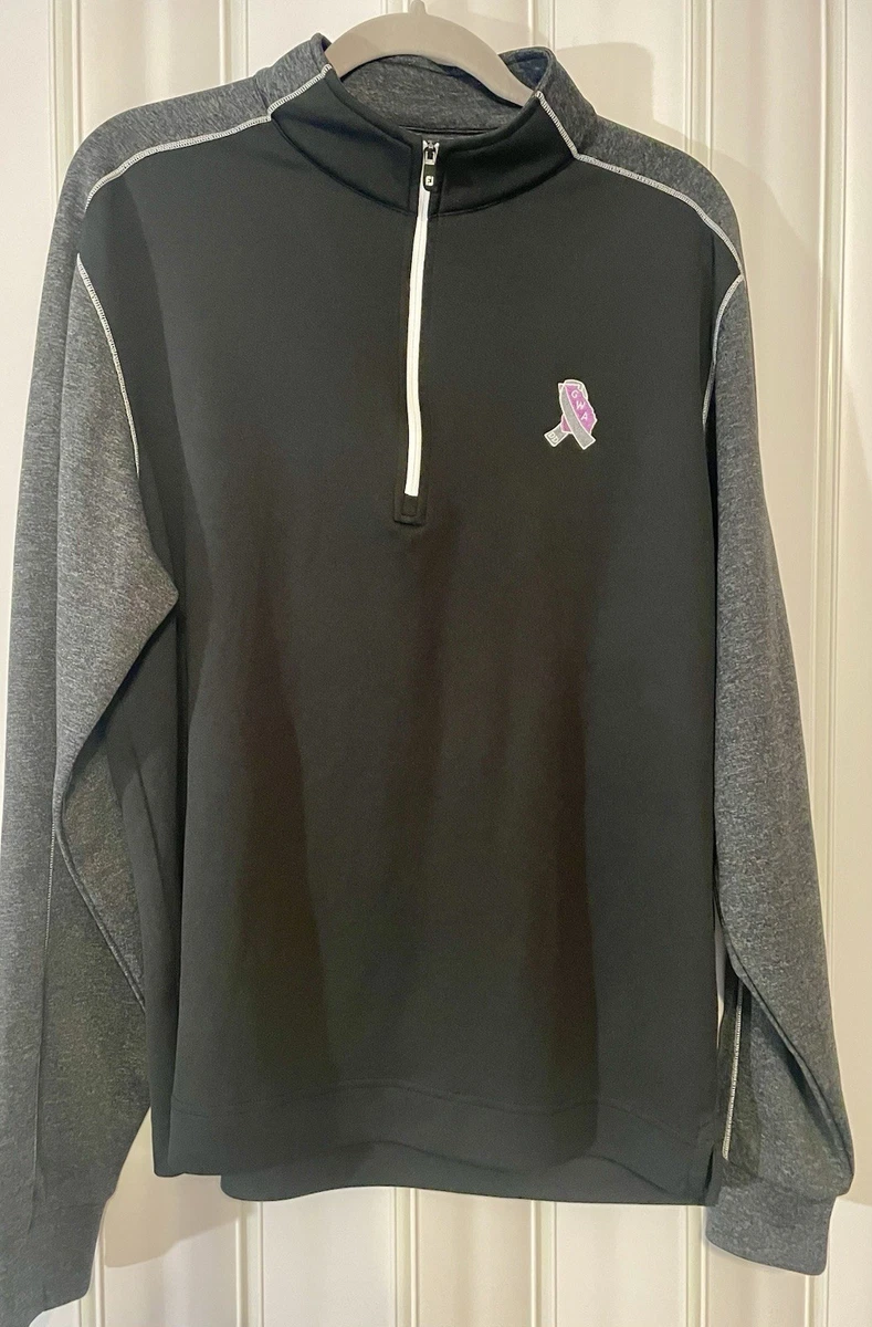 Pull FootJoy Homme 1/4 Zip Gris Blanc – Sweat Golf Polyester, Taille 2XL, Manches Longues