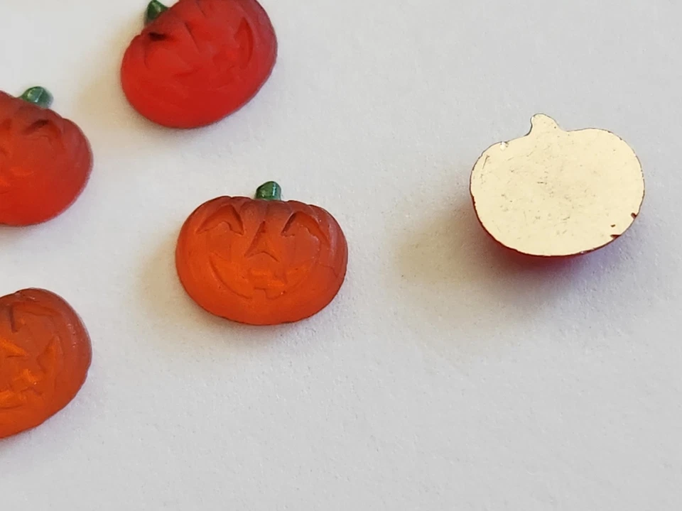 Cabujones en forma de calabaza de vidrio naranja vintage ~ Lote de 25 Foto 3 de 3