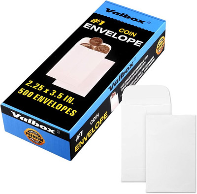 #1 Coin Envelopes 500Pcs/Box 2.25 x 3.5 Small Parts Envelope with Gummed Flap...