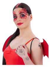 Devil Set Make Up Satanic Face Body Tattoos Adults Halloween Fancy Dress Kit