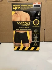 COPPER FIT WORKGEAR MEN'S 4 PK BOXER BRIEFS BLACK COPPER INFUSED XL
