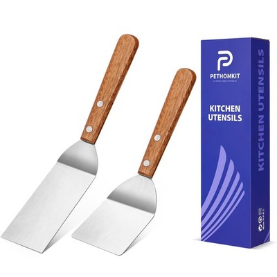 Small Metal Spatula Set,Mini Wooden Spatulas for Kitchen Use,Tiny Griddle Sol...