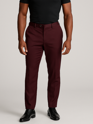 slim fit burgundy dress pants Slim Fit Plain 5 Pockets Burgundy Men Pants main image 0