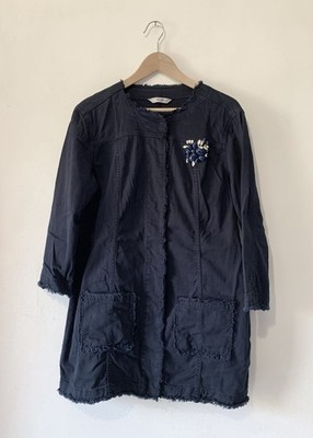 LIU JO Jeans Navy Blue Cotton Jacket 46 Jacket Dark Blue Fringe Pockets Beaded 