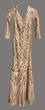 Fashion Nova Sequin Long Sleeve Gown M Nude/Gold Elegant Formal Dress CHB02 K*