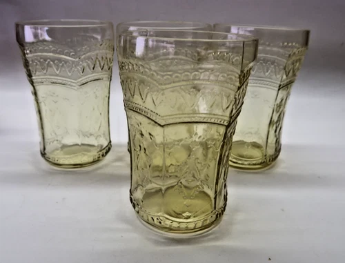 Federal Amber Patrician Spoke Depression Glass 4 Tumblers 4 3/8"