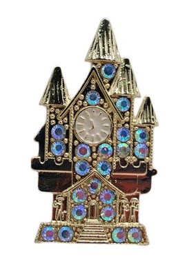 Retro Magic Castle Gold-Tone Alloy Rhinestone Brooch    Fairy Tale Clock Tower
