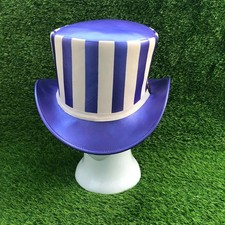 This handmade blue and white leather top hat is a bold and stylish Halloween hat