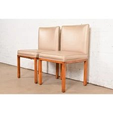 John Widdicomb Style Modern Parsons Leather Side Chairs or Dining Chairs, Pair