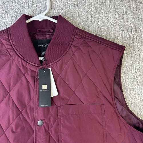 Banana Republic Quilted Puffer Vest Men's Large Snap-Button Maroon Performance - Picture 2 of 7
