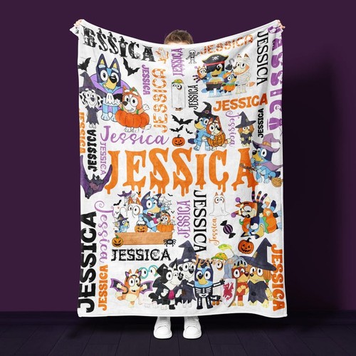 Custom Halloween Bluey Blanket | Minky Plush Baby Blanket | Spooky Season Person