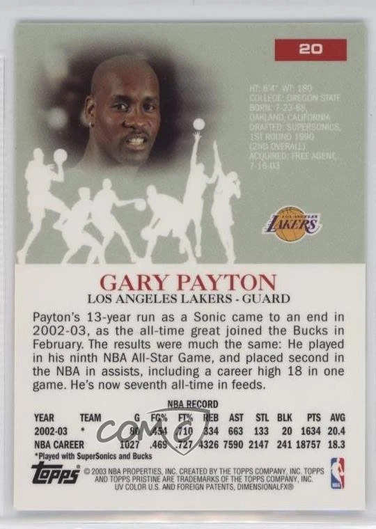 2003-04 Topps Pristine Gary Payton #20 HOF - Image 2 of 2