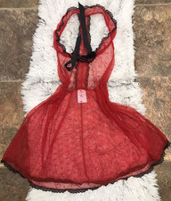 Women Secret Treasures Sheer Babydoll Lingerie Polka Dot Nightie Teddy Red Sz M