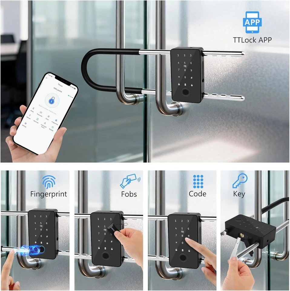 U-Lock Bike Padlock – Long Shackle, Fingerprint & App Control, Adjustable Combo - Image 3 of 4