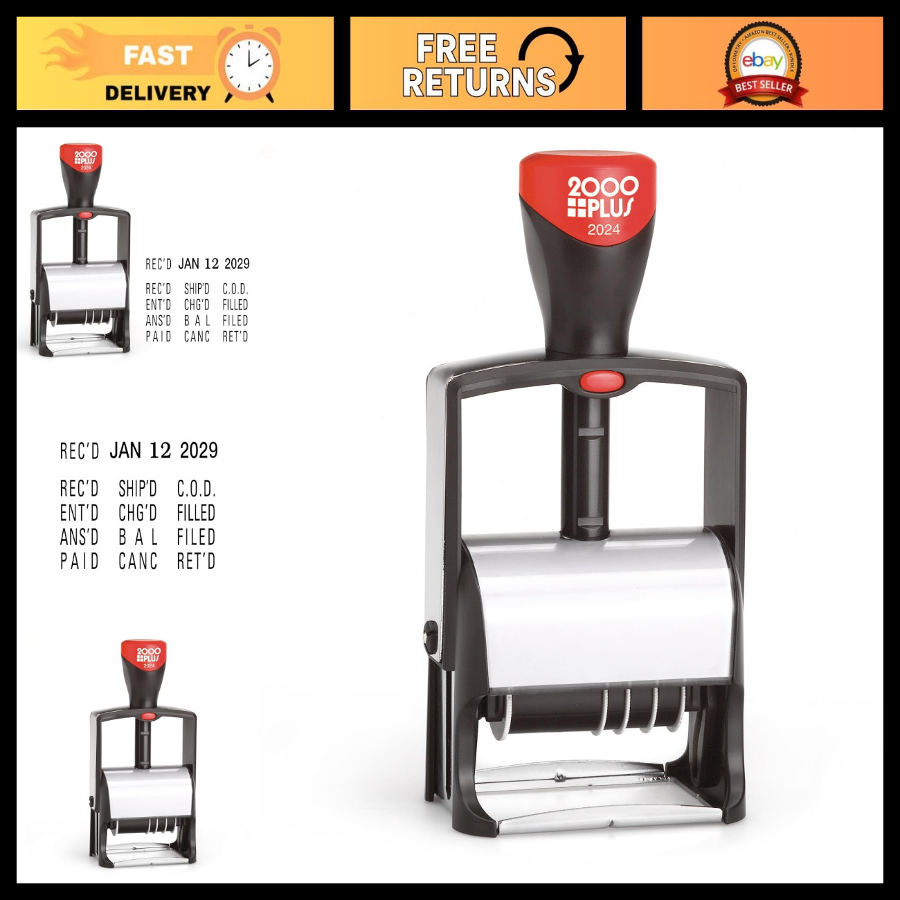 Heavy Duty Self-Inking Date Phrase Dater - 12 Phrases, REC'D, ANS'D, ENT'D, Paid