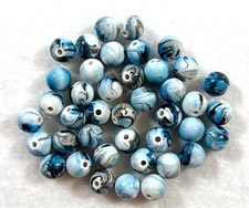 8MM BLUE MULTI -COLORED ROUND RESIN BEADS FOR JEWELRY MAKING 30 PCS
