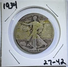 1934 50C Liberty Walking SILVER Half Dollar circulated TAPE (27-42)