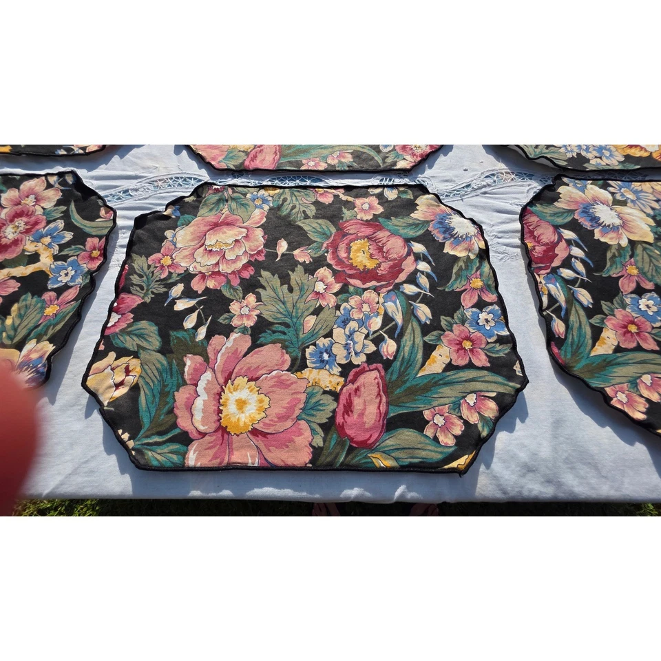 Juego de 6 manteles y servilletas florales de colección decoración de mesa de cabaña cena fiesta azul rosa Foto 3 de 4