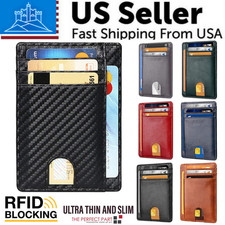 Men's Slim Leather RFID Blocking Wallet Minimalist Credit Card ID Holder