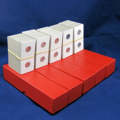 500 Cardboard 2x2 Coin Holder Mylar Flips for Penny/Cents 19mm + 5 Storage Boxes