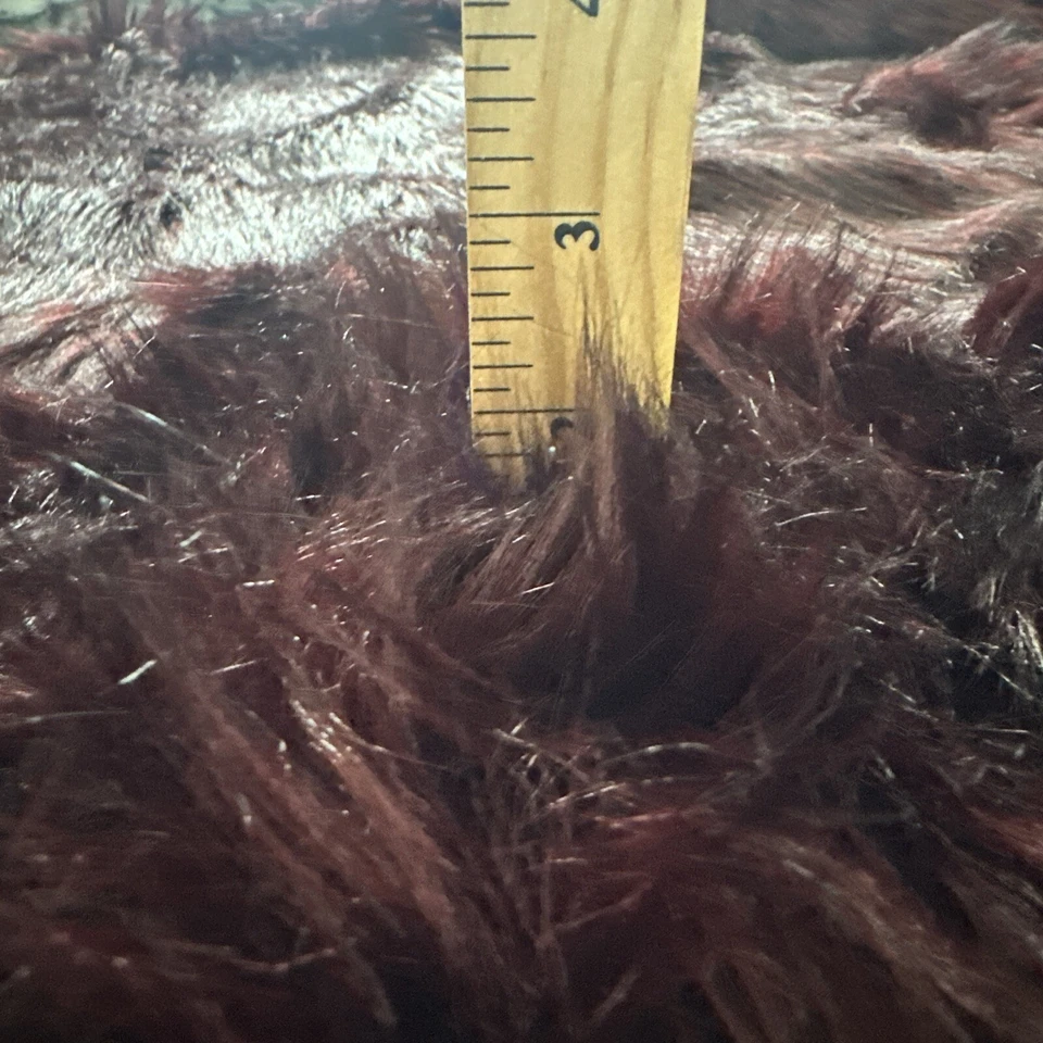 Faux Fur Mongolian Long Pile 2” Fabric Red Black Burgundy 39”x64” Poms Trims - Image 4 of 4