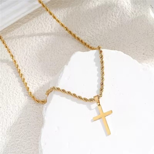 Stainless Steel Cross Necklace – 18K Gold Silver Twisted Chain Men & Women Gift - Picture 5 of 12