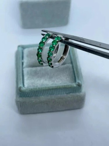 2Ct Round Cut Lab-Created Emerald Hugge Hoop Earrings 14K White Gold Plated - Picture 4 of 8