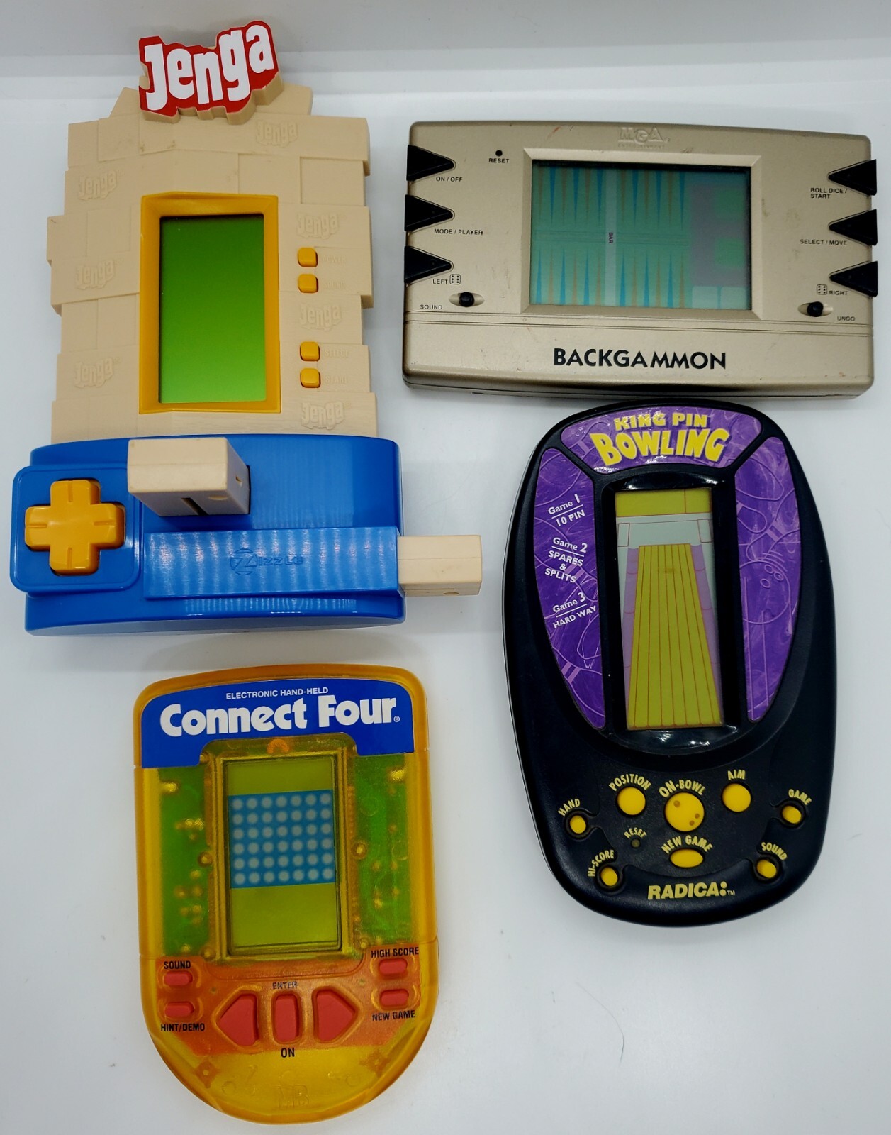 4 Game LOT Handheld LCD Electronic (Jenga/Bowling/Backgammon/Connect 4