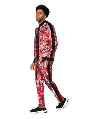 Men's Marble Velvet Velour Tracksuit Set Jogging Jacket and