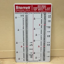 Vintage STARRETT Tap Drill Size Decimal Equivalents Pocket Card Chart USA S853