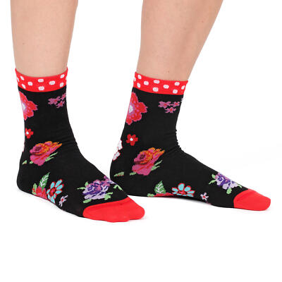 Fil de Jour Women's Crew Socks, Bouquet, US 7/9.5 Floral Dots Fun Made in Italy