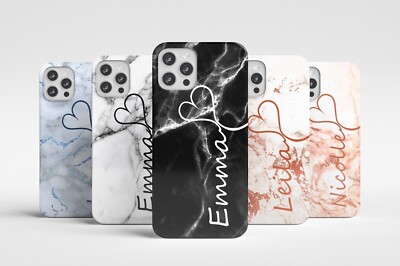 Personalisierter Name 3D Handyhülle für iPhone 15 14 13 Roségold Schwar Marmor