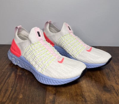 Women Nike React Phantom Run Flyknit 2 Running Shoe White Blue Pink Size 6.5 New