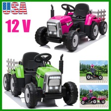 Kids Electric Ride On Tractor Battery-Powered 12V w/Trailer Remote Xmas Gift Toy