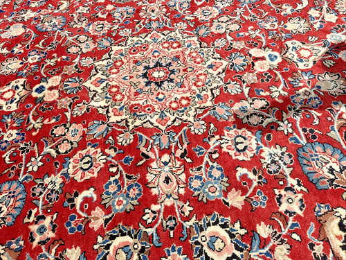Auth: 40's Antique Mahaal Rug Velvety Botanical Beauty Red 10x14 NR - Picture 10 of 23