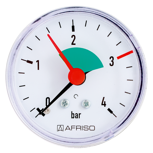 "Afriso Manometer Heizung Wasser Ø 63 Mm 3/8\" 0-4 Bar Axial Hinten Selbstdichtend"-image