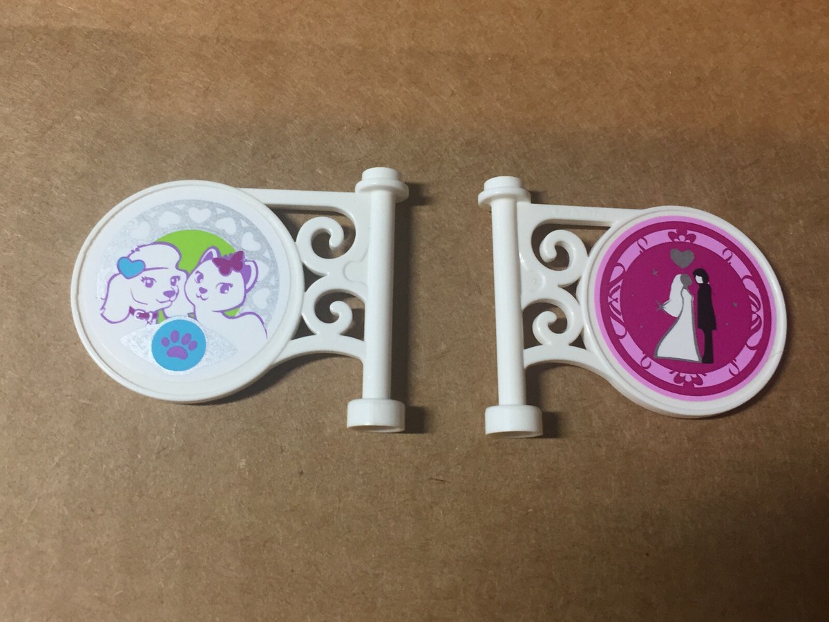 D1 Lego Lot 2 White Sign On Pole 13459 13459pb01 13459pb04 41058