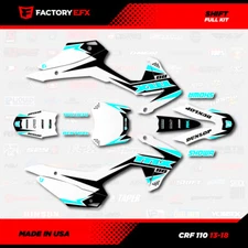 White & Cyan Crf110 Shift Racing Graphics kit fits Honda 2013-2018 decal 13-18
