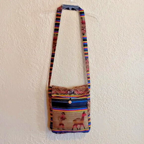 Used, South of the Border-inspired, Lined Shoulder Bag w Outside Zippered Pocket