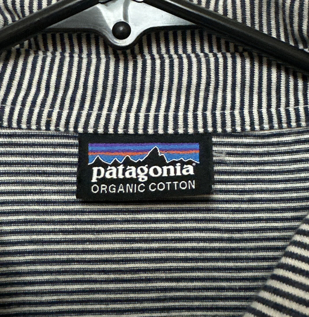 Patagonia 100% Organic Cotton Men's White Blue Short Sleeve Polo