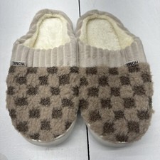 Tan Brown Checkered Closed Toe Plush House Shoes Slipper Womens Size 11 - 12