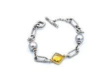 David Yurman 18k Sterling Citrine Tahitian Pearl Cable Toggle Bracelet